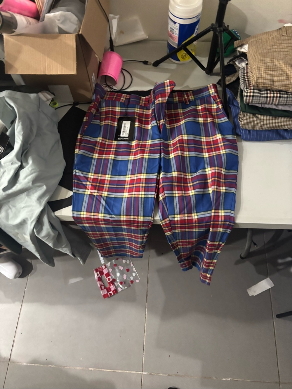 Bold Multicolor Plaid Shorts with Blue & Red Panels